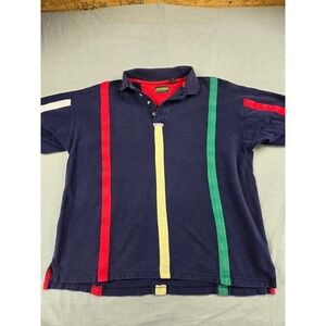 Ivy Crew Mens XL Polo Shirt Navy Blue Vertical Primary Color Stripes Cotton